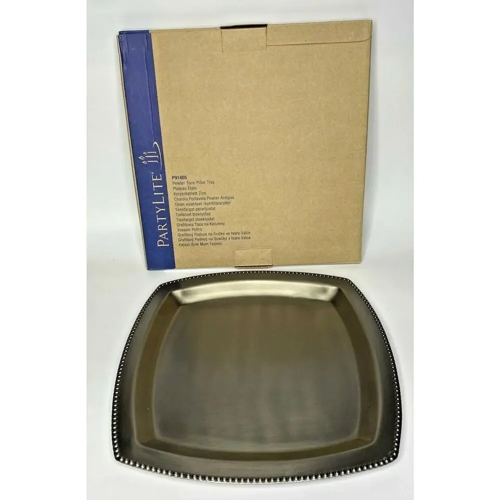 PartyLite Pewter Tone Pillar‎ Tray Retired NIB About 11